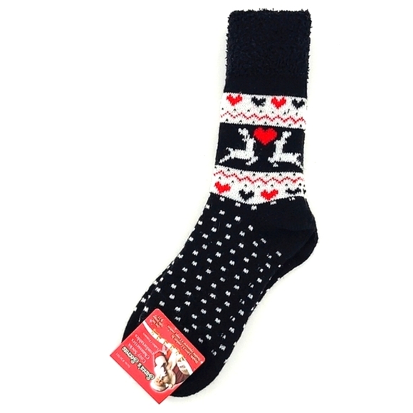 Santa's Secret Women's Cozy Socks Double Layer Black Festive Reindeer Size 9-11 - Picture 2 of 6